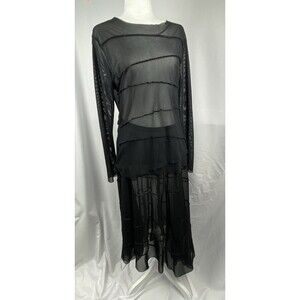 Ivan Grundahl Black Sheer Banded Mesh Dress Asymmetric Hem‎ Avant Garde Raw Edge